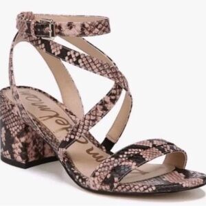 Sam Edelman Pink Snake-Print Crisscross Block Heel Sandal